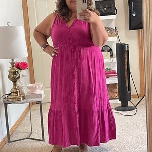 Walmart Time & Tru hot pink halter maxi dress